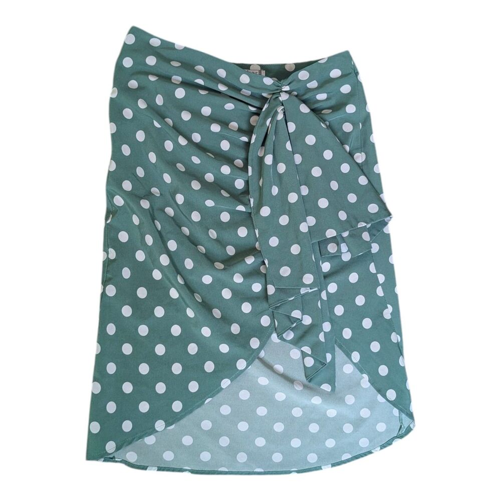 Green Polka Dot Ruffle Faux Wrap Skirt Sz S High Waist Mini Skirt Retro Glamaker